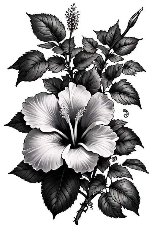 Hibiscus Flower Vine With Leaves Growing