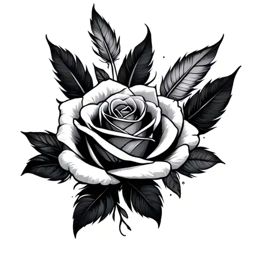 Hearts Feathers Black Rose