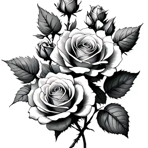 4 Big Roses 1 Medium Sized Rose And 2 Small Roses And 2 Sprouting Roses