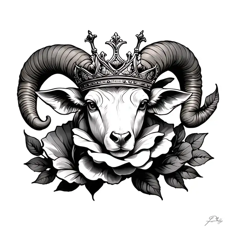 Cataleya Rose Intertwined With A Ram With A Crown