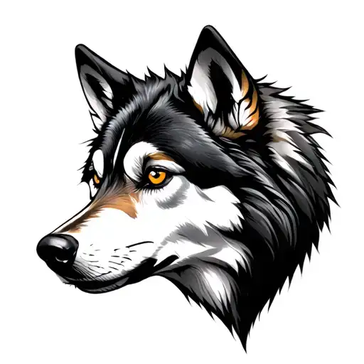Black And White Wolf Tattoo With Coloured Eyes
