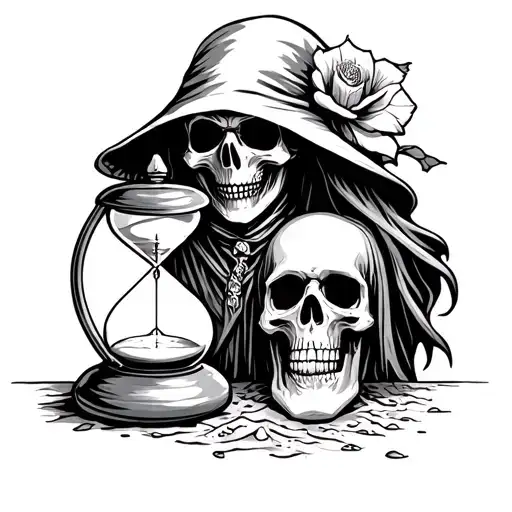 Grim Reaper And Sand Timer With Memento Mori Memento Vivere