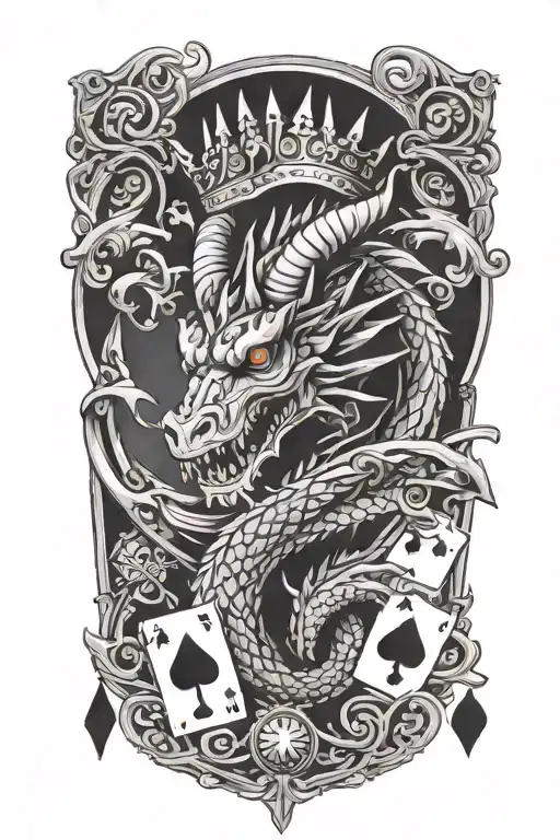 Poker Cards With A Dragon And Crown
