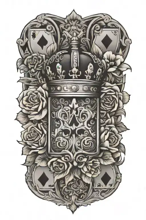 Poker Cards With A Crown Surrounded By Bold Flowers