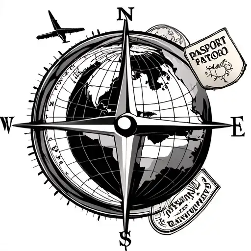 Globe Compass Airplane And Passport Stamps