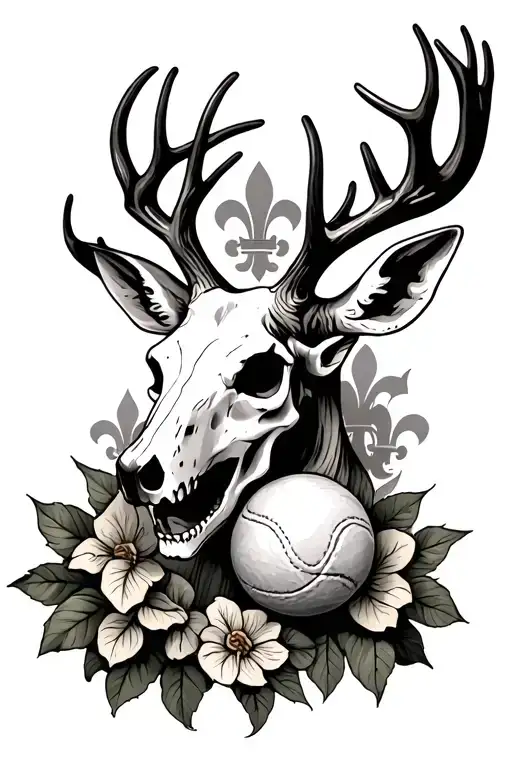 Deer Skull With Tennis Ball And Fluer De Lis