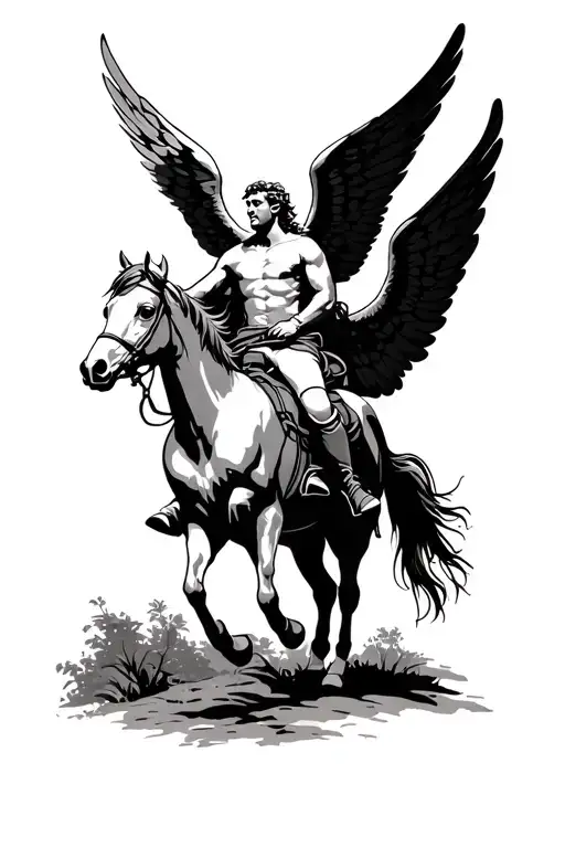 Winged Male Angel Riding A Horse