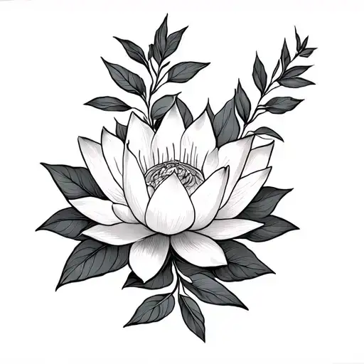 Laurel Leaves And Lotus Flower