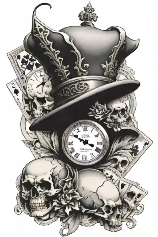 Skull And Crown And Clock And Cards