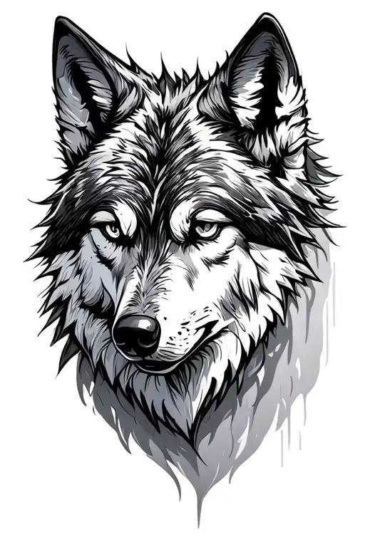 Sketch Style Wolf Head With Lines Coming Off