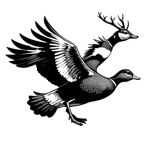 Mallard Duck Flying Pheasant Flying And Deer Jumping