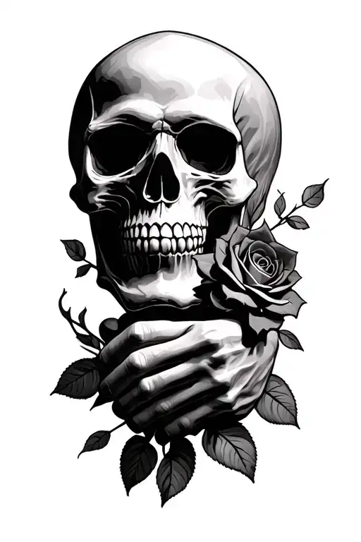 Skull Holding A Rosery Wrapped Around The Hand
