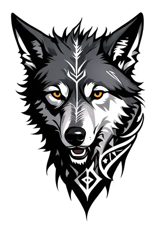 Wolf Head With Lines And Runes