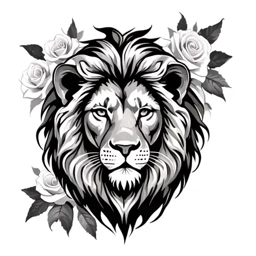 Lion And Roses Surrounded
