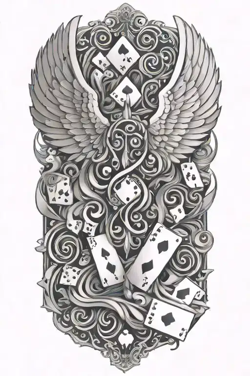 Poker Cards Floating Musical Notes Angel Wings