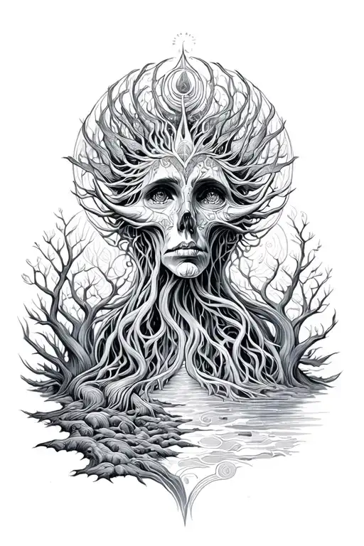 Dark Psychadelic Nature Alex Grey Style Illustration