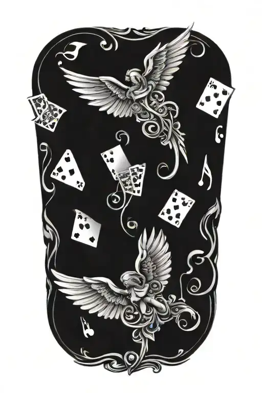 Poker Cards Floating Musical Notes Angel Wings