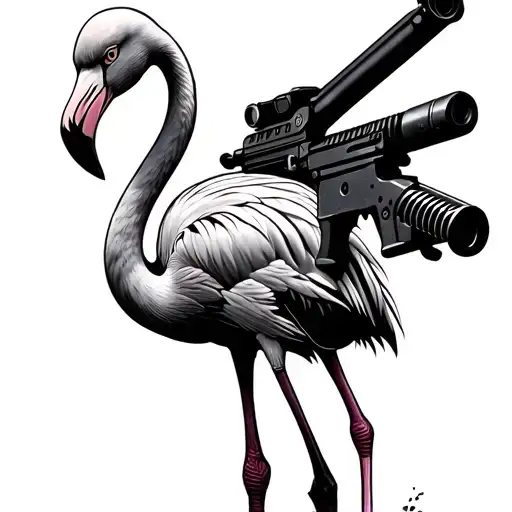 Flamingo Standing With Machine Gun