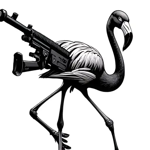 Flamingo Standing With Machine Gun