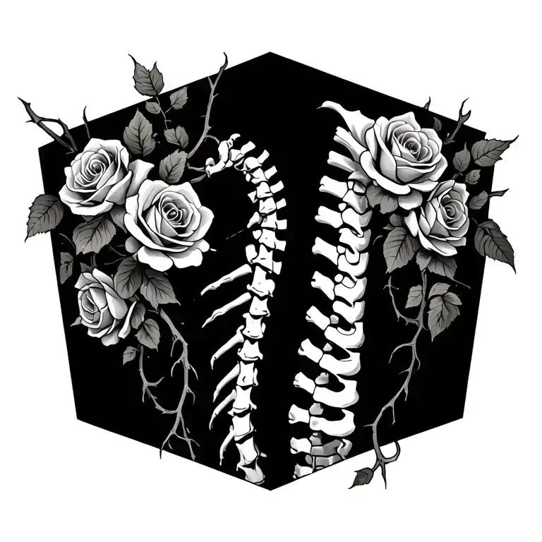 A Human Spine With Vines All Through It And Roses With Thorns