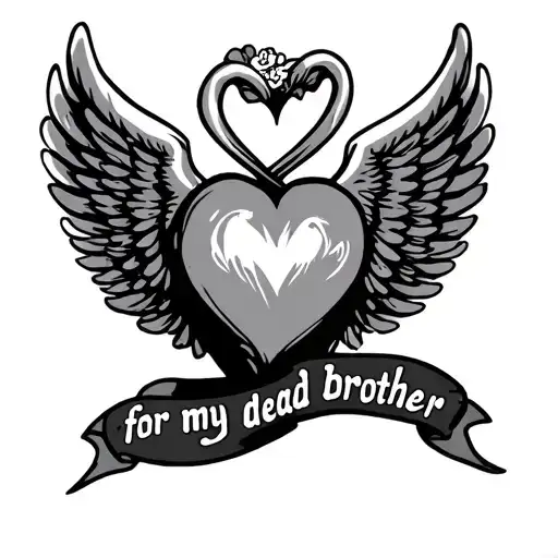 A Heart With The Word Angel For My Dead Brother With Wings Wrapped Around The Heart Very Simple