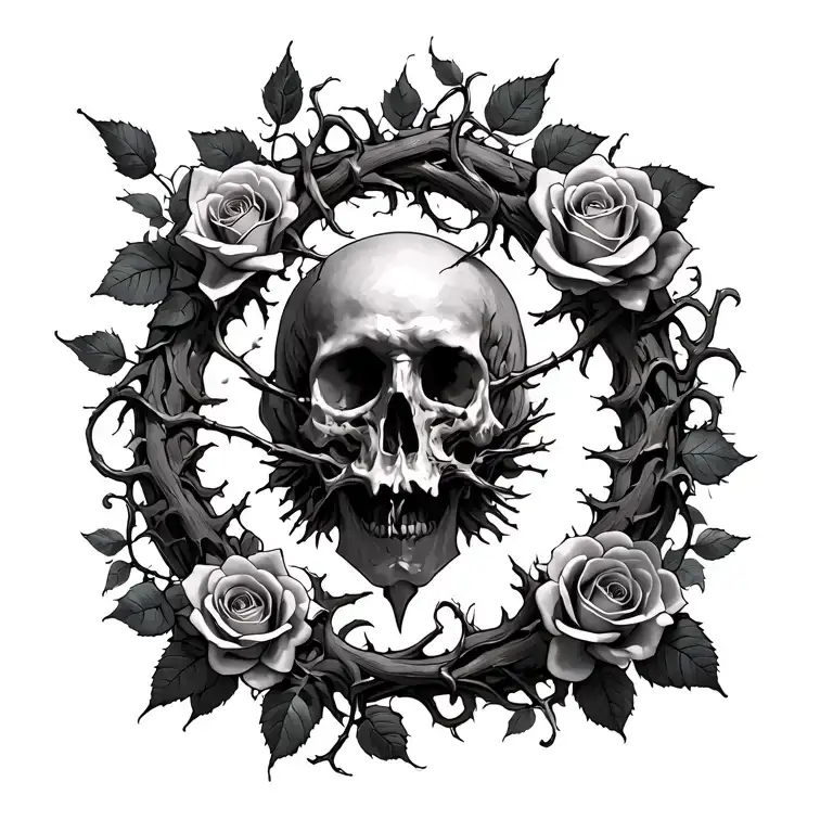 A Straight Up And Down Spine With Vines All Through The Spine And Roses With Thorns Around The Spine