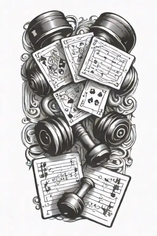 Black Jack Cards Dumbells Music Notes
