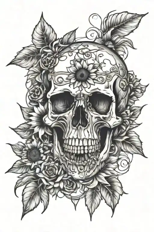 Skull And Sunflowers In Wire Wrapped