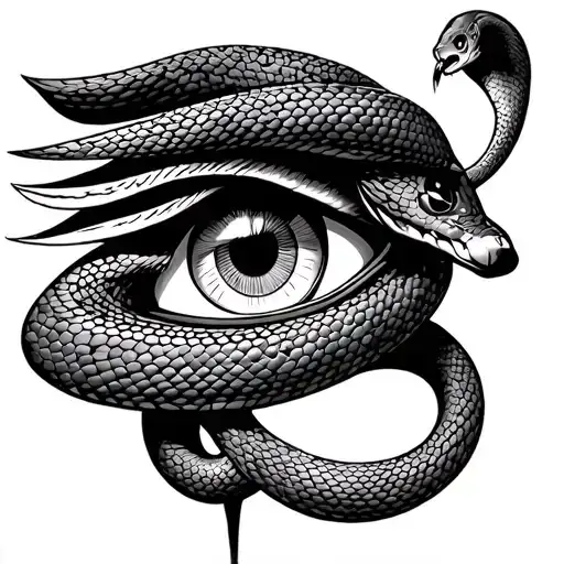 Egyptian Eye Of Horus With A Viper Snake Wrapped Around The Eye's Perimeter
