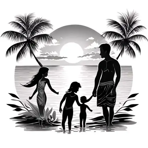 Family Father Daughter Bali Sunset Sky