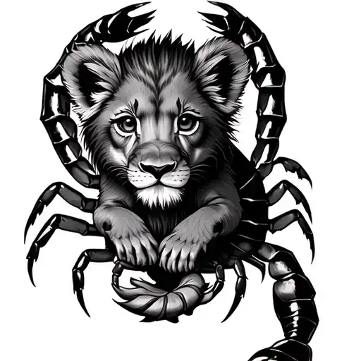 Lion Cub Cradled By Scorpion