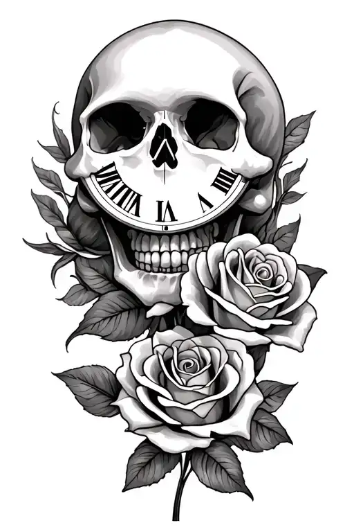 Skull Rose Clock Girlie Skull Adorned