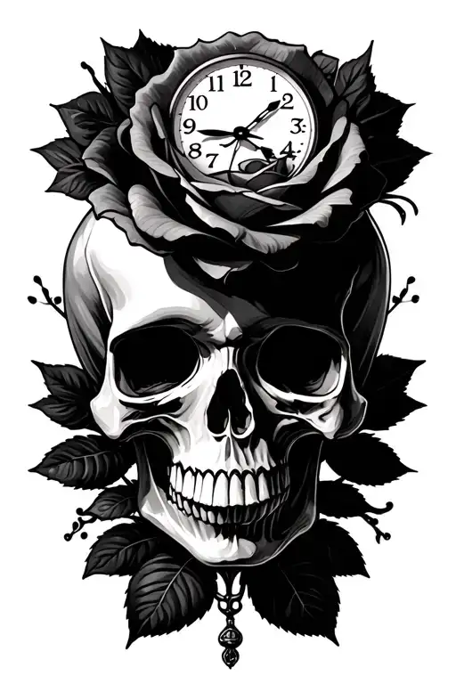 Skull Rose Clock Girlie Skull Surrounded
