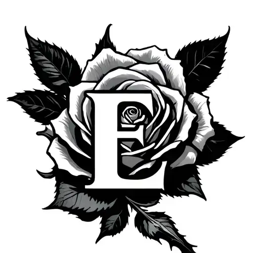 Rose With The Letter E Inside Of It With A Thorn Stem