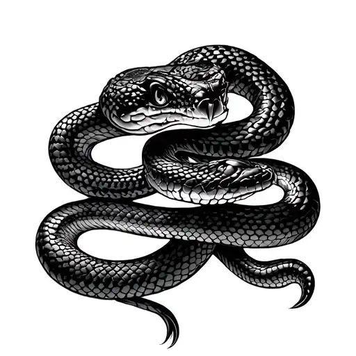 Snake Wrapping Around Shoulder With Tail On Upper Arm And Head On Chest