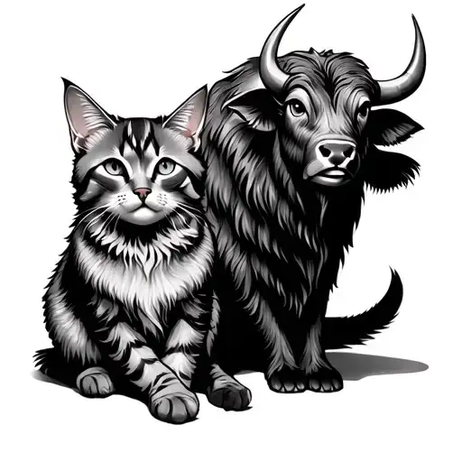 Zodiac Buffalo And Cat Sitting
