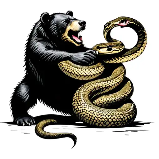 Bear Fighting A Snake