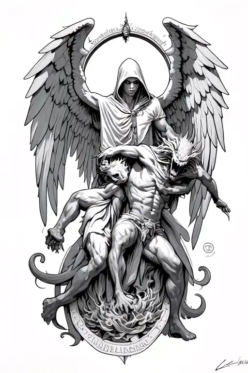 Hooded Arch Angel Defeating A Demon