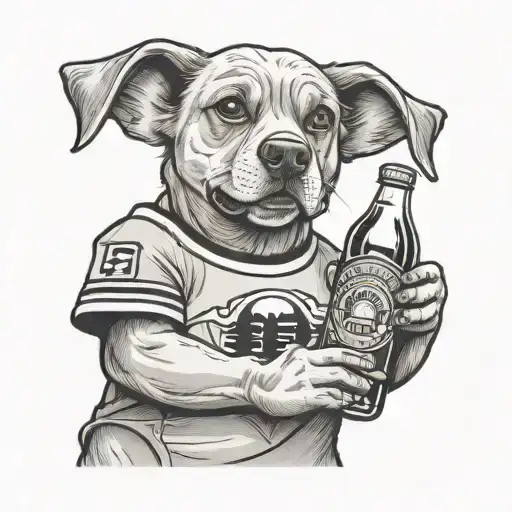Dog Wearing A Hockey Jersey Holding A Beer Bottle