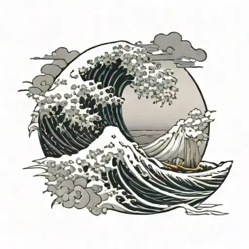Great Wave Off Kanagawa With Lettering Be Above And Lettering Water Below