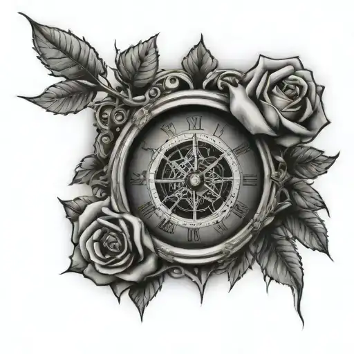 Tree And Rose And Clock And Compass