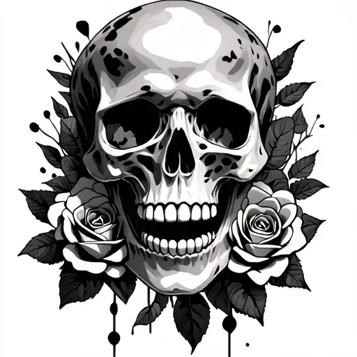 Bul Skull With Roses And Leopard Print Surrounded