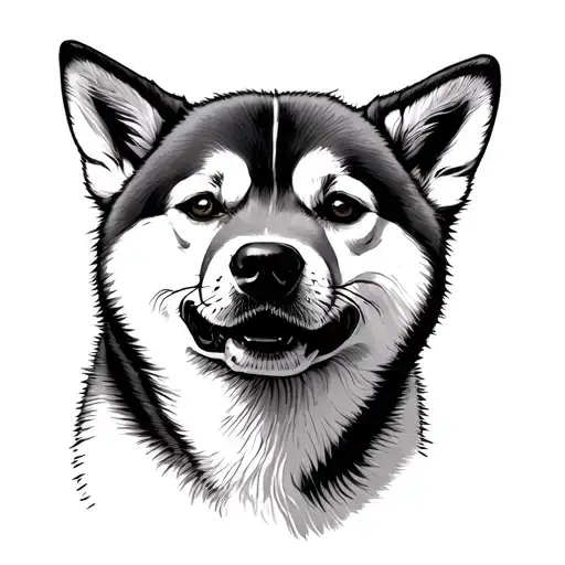 One Line Outline Full Body Of Shiba Inu