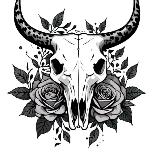 Bull Skull With Roses And Leopard Print Surrounded