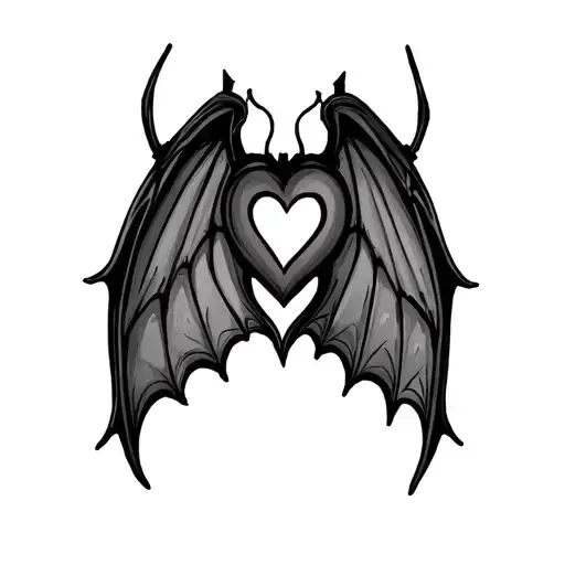 Butterfly With Bat Wings With Shading And A Heart Cut Out Inside One Of The Wings