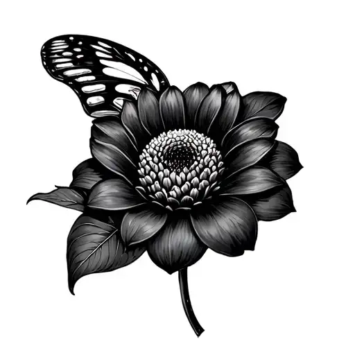 Sunset Black Dahlia Flower Bufferfly