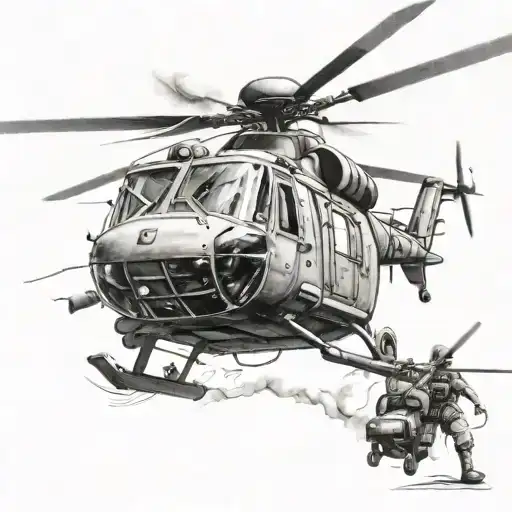 Soldier And Military Helicopter