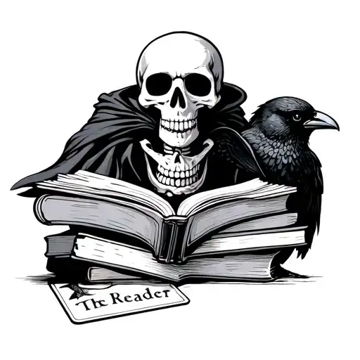 A Skeleton Reading If With A Stack Of Books And A Crow Tarot Card Named The Reader