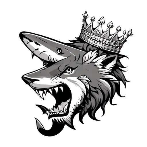 Hammer Shark And A Lion Wearing A Crown