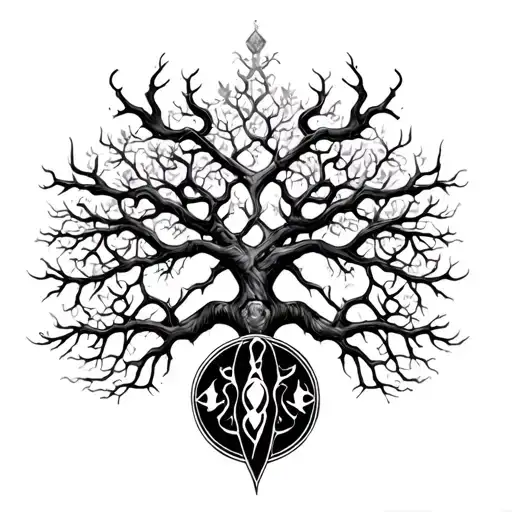Gothic Tree Of Life Intertwined With Cancer Zodiac Sign